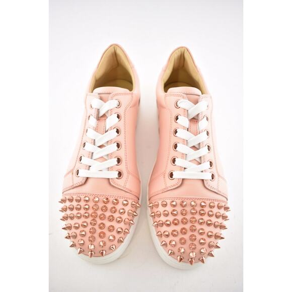 Christian Louboutin Vieira Spikes Pink Jupon Leather Flat Low Top Sneakers 34 - Picture 7 of 12